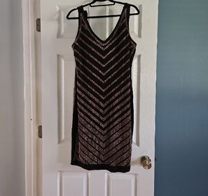 Carmen Marc Valvo Black and Copper/Gold Sheath Mini Dress Size XL